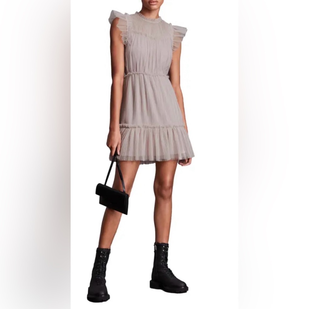 AllSaints NEW Perri Metallic Tulle Nude Pink Dress